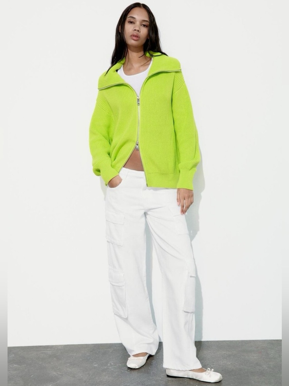 Zara Limelight High Neck Zip Up Knit Jacket Size Medium
